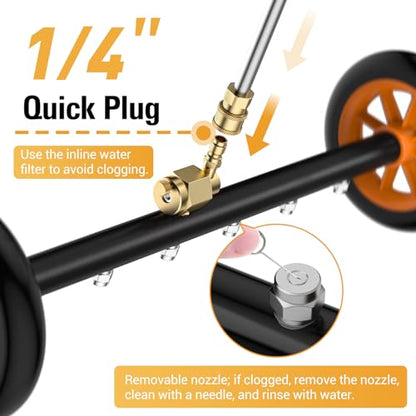 VIGRUE 2-in-1 Undercarriage Pressure Washer Attachment,24 Inch Pressure Washer Water Broom with 7 Nozzles, Under Car Washer Cleaner with 3 Pieces Extension Wand,4000 PSI,Orange