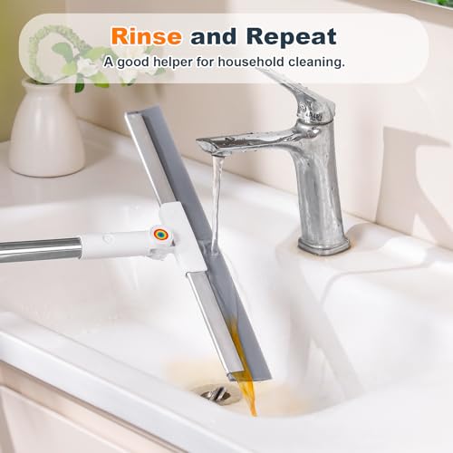 Rubber Squeegee Broom for Floor,Upgrade 62" Long Handle Window Squeegee, 2 Cleaning Cloths, Silicone Pet Hair Remover,Magic Squeegee Broom Removes Water Spots, Stains, Grease, and Glass Surfaces. - size: L-3 in 1