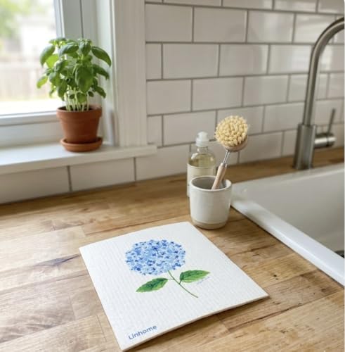 Garden Collection Hydrangea Swedish Dishcloth, Reusable Paper Towel, Super Absorbent Cellulose Sponge, Kitchen Cleaning Cloth, Washable & Compostable (Hydrangea Harmony - 1 Pack)