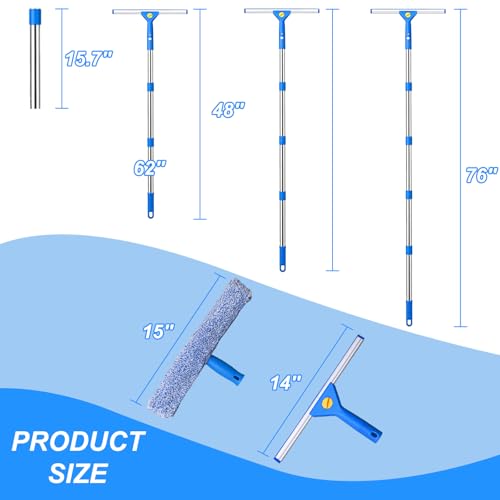 76“Professional Squeegee Window Cleaning Kit with Extension Pole,Window Cleaning Kit,Window Washing Tool for Indoor Outdoor Windows & Car Glass Easy to use, Great for high-Rise Hard-to-Reach Windows - size: 76"Window Squeegee