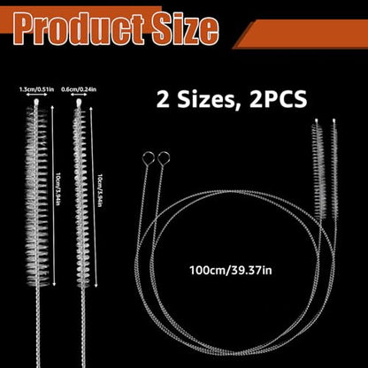 2PCS Tube Cleaner Brush 39 Inches Extra Long Straw Cleaner Brush with Soft Nylon Bristle for Cleaning Straw, Kegerator, Feeding Tube, Line, and Pump - color: 2pcs-white