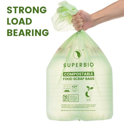 SUPERBIO 13 Gallon Compostable Kitchen Waste Bags, 50 Count, 1 Pack, Flat top Food Scrap bags, Certified by BPI and OK compost INDUSTRIAL, 49.2L, 0.87 Mil - color: 13 Gallon Flat Top, 50 Count