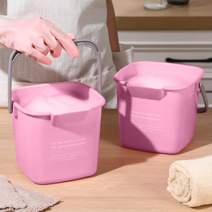 Yaomiao 4 Pcs Cleaning Bucket 3 Quart Small Sanitizing Square Bucket Detergent Pail with Measurements Spout and Handle for Home Commercial Use Restaurant Kitchen Office (Pink) - color: Pink