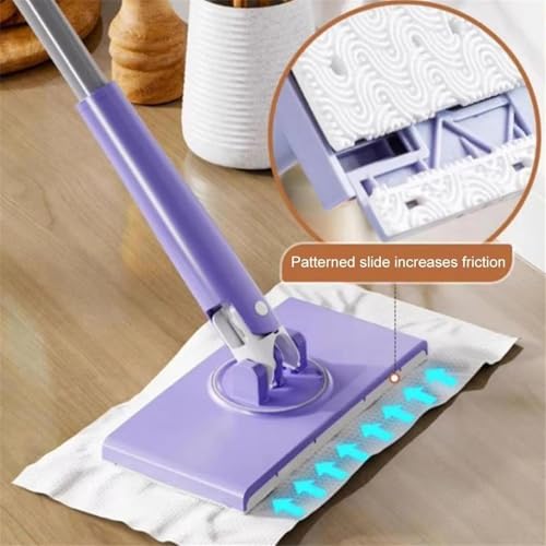 Hands Free Multi Purpose Flat Mop - Lazy Cleaning & Face Towel, Snap Grip MiniMop, Long Handle Dry Wet Use Lazy DustMop for Hardwood & Tile Floor Cleaning (White) - color: White