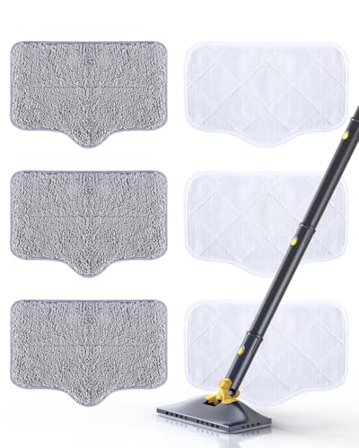 Steam Mop Pads with Washable and Reusable, 6 Pack Replacement, 2 Material Types Accessories Compatible With Steamer Mop for Cleaning Floors and Carpets, White and Gray - color: White and Gray