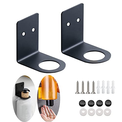 BiJun Soap Bottle Dispenser Holder Wall Mounted, Hand Pump Bottles Dispenser Stand Hanging Rack Shampoo Standing Shelf Storage Holder Bracket for Bathroom Kitchen (Black 2 Pack) - color: Black 2 Pack