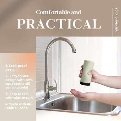 ElmRidge Dish Soap Silicone Dispenser for Kitchen Sink,Squeeze Washing Up Liquid and Hand Soap,Round refillable Silicone Bottles,Easy to Fill and to use,8.5oz,Black 2.4x2.4x5.5inch (Light Green) - color: Light Green