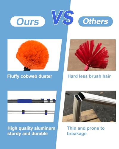 26FT Reach Cobweb Duster, Outdoor Spider Web Cleaner Brush with 5-20FT Telescoping Extension Pole, Aluminium Heavy Duty, Medium Stiff Bristles Spider Web Brush for Outdoor & Indoor Cleaning