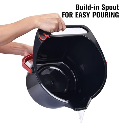 Matthew Cleaning 4.2 Gallon Mop Bucket, Heavy Duty Plastic Cleaning Bucket with Built-in Pour Spout, Mop Holder and Comfort Grip Handle, House and Commercial Cleaning Supplies, Case Pack 12 Pcs Black - color: Black, size: Case Pack - 12 Pcs