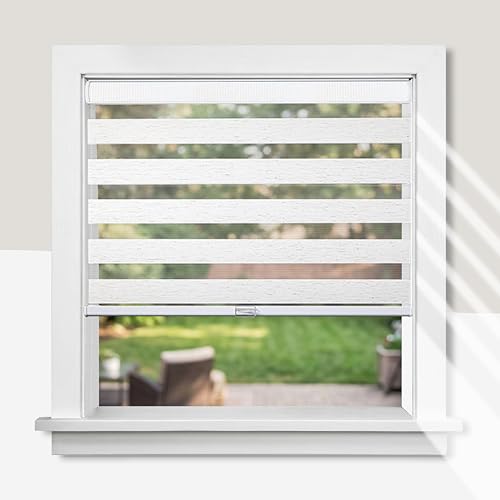 CHICOLOGY Zebra Blinds Cordless Window Shades, Dual Layer Light Filtering Roller Shades for Windows, Sheer Privacy Striped Fabric, Easy Install, 23"W x 72"H, Basic Natural - color: Basic Natural, size: 23"W x 72"H