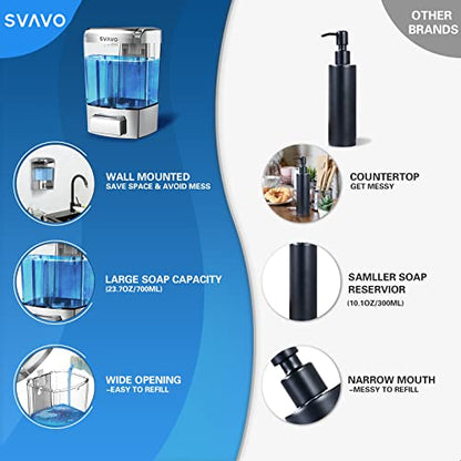 SVAVO Wall Mounted Soap Dispenser Kitchen Bathroom Manual Soap Dispenser Refillable Hand soap Dispenser for Liquid Contianers Shampoo Gel Chamber for Household Commerical 23.7oz (700ml) ABS - color: Chrome&clarity