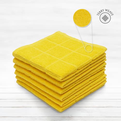 100% Cotton Terry Dish Cloth & Dish Towel, 8 Pack, Super Soft and Absorbent Kitchen Towels, Perfect for Kitchen Cleaning and Dish Washing (Yellow (Solid and Checks) 8 Pack) - color: Yellow (Solid and Checks) 8 Pack