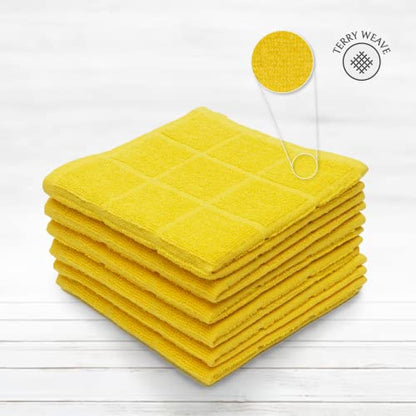 100% Cotton Terry Dish Cloth & Dish Towel, 8 Pack, Super Soft and Absorbent Kitchen Towels, Perfect for Kitchen Cleaning and Dish Washing (Yellow (Solid and Checks) 8 Pack) - color: Yellow (Solid and Checks) 8 Pack