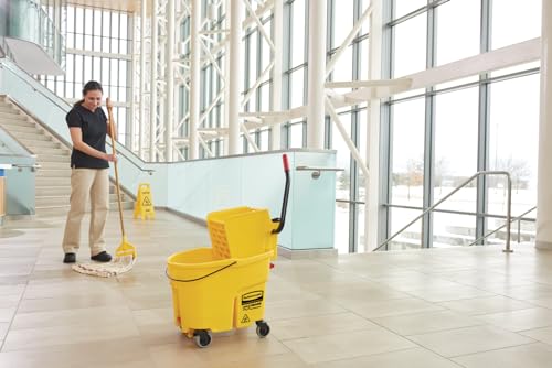 Rubbermaid Commercial Products WaveBrake 26 Qt. Side-Press Mop Bucket and Wringer Combo on Wheels, Yellow, for Professional/Industrial/Business Heavy-Duty Floor Cleaning/Mopping - size: 26 Qt