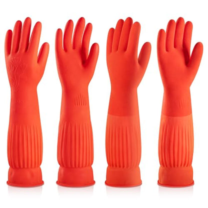 ThxToms Rubber Dishwashing Cleaning Gloves (2-Pair) - Fleece Lined, Reusable, Waterproof with Extra-Long Cuff & Anti-Slip Design for Household & Kitchen Use - Small - size: Small (Pack of 4)