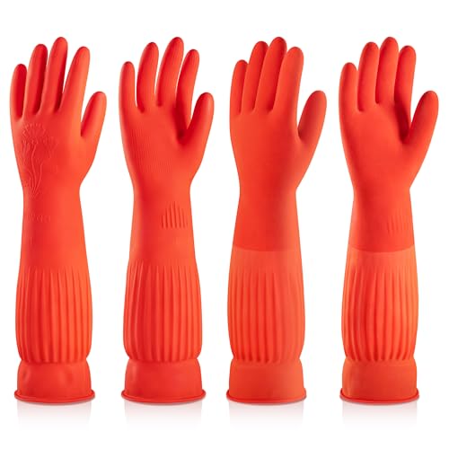 ThxToms Rubber Dishwashing Cleaning Gloves (2-Pair) - Fleece Lined, Reusable, Waterproof with Extra-Long Cuff & Anti-Slip Design for Household & Kitchen Use - Small - size: Small (Pack of 4)