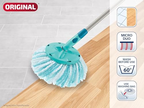 Leifheit Replacement Mop Head Clean Twist Disc Mop x 2 Pack – Dual Fibre System for Deep Cleaning & Maximum Absorption – Compatible with Clean Twist Systems – Set of 2 – White/Turquoise