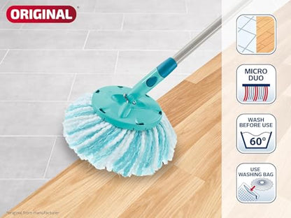 Leifheit Replacement Mop Head Clean Twist Disc Mop x 2 Pack – Dual Fibre System for Deep Cleaning & Maximum Absorption – Compatible with Clean Twist Systems – Set of 2 – White/Turquoise