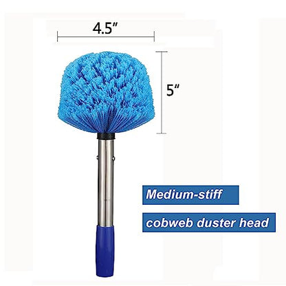 Cobweb Duster with Pole, 8ft Stainless Steel Pole Cobweb Brush with Medium-Stiff Bristles for Walls Beams Shelves Iight Fixtures and Window Screens - size: 8FT