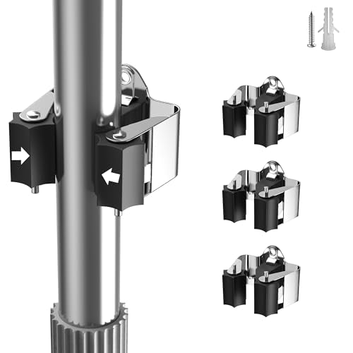 Broom Holder Wall Mount – 3 Pack Broom Rack with Star Shaped Rubber Rollers & Nickel Plated Brackets for Strong Grip and Long Life – Ideal for Garden Tools Organization