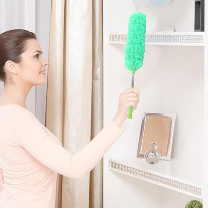 Extendable Feathers Duster Bendable Microfiber Long Handled Duster, Flexible Hand Cobweb Cleaner with Telescoping Pole for Cleaning High Ceiling Fans, Cars, Blinds, Cobweb, Furniture - color: Green