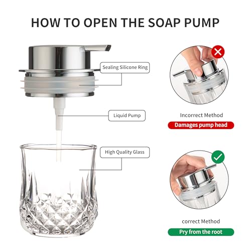 Glass Soap Dispenser,Bathroom Hand Liquid Soap Dispensers,Refillable Dish Soap Dispenser,Lotion Dispenser for Bathroom,Kitchen (Clear/Silver Liquid Pump) - color: Silver Pump-liquid