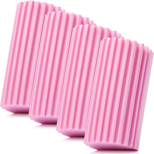 4 Pack Damp Dusting Sponge Duster, Pink Dust Cleaning Sponge, Reusable Household Cleaning Sponge Tool for Blinds, floorboards, Fan Blades, Vents, Glass, Railings, Mirrors - color: Pink, size: 4 Pack
