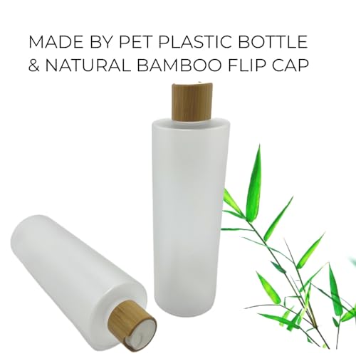 Empty Cosmetic Bottles 16oz/500ml 2 Pack with Bamboo Disc Top Flip Cap for Shampoo Lotion Liquid Soap,Cream,Refilable Plastic Squeeze Travel Size Toiletry Bottles Frost Clear - color: Frost Clear, size: 500ml (Pack of 2)