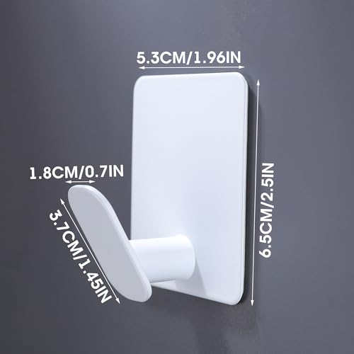 DELITON Adhesive Hooks for Hanging, 8 Pack White Wall/Towel Hooks for Bedroom Kitchen No Drill, Heavy Duty Sticky Shower Hook for Robes Coats Waterproof Stainless Steel - color: White-8