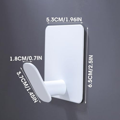 DELITON Adhesive Hooks for Hanging, 8 Pack White Wall/Towel Hooks for Bedroom Kitchen No Drill, Heavy Duty Sticky Shower Hook for Robes Coats Waterproof Stainless Steel - color: White-8