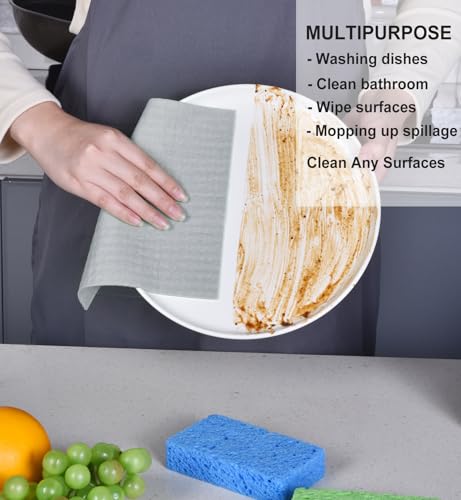 METUUTER 10 Packs Swedish Dishcloths, Reusable Kitchen Dishcloths Compostable Cellulose Dish Clothes for Kitchen and Household Use (Grey) - color: Grey