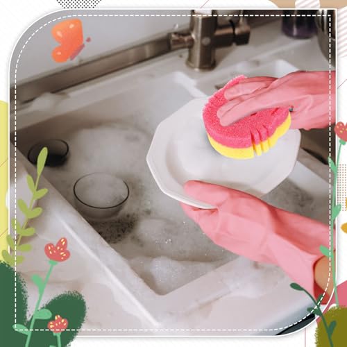 FillTouch 3 Pcs Dual Sided Scrub Sponge Multi Functional Cute Temperature Sensitive Non Scratch Dish Sponge for Washing Dishes Kitchen Bathroom(Cat,Pink, Yellow, Purple) - color: Pink, Yellow, Purple, style: Cat