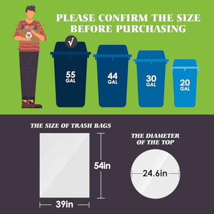 Teivio Large Clear Trash Bags 55-60 Gallon 75 Counts Fit 50,55,60,Gal All Purpose Garbage Bags, Extra Large Lawn and Leaf Bags Outdoor Trash Can Liner, Drum Liners, Workshops, Backyard