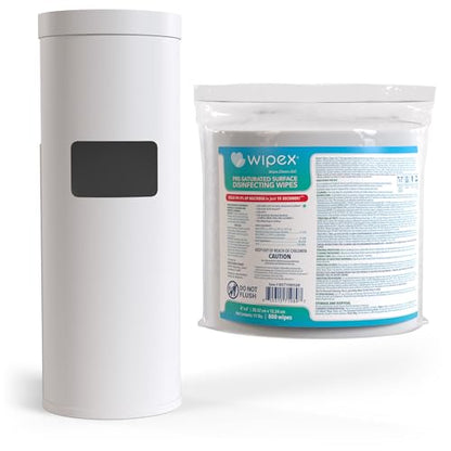 Wipex Gym Wipes Bundle: (1) Premium White Wipe Dispenser with Trash Bin - Stainless Steel and (1) 800ct Disinfecting Gym Wipes Refill Roll - Suitable Use for School, Office, Gym, and Public Venues - size: Bundle: 1 Refill + White Floor Dispenser