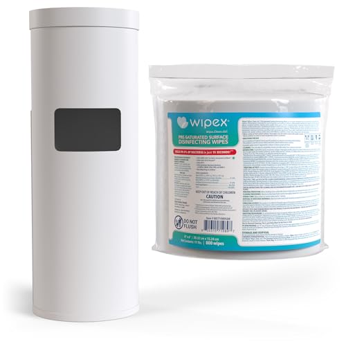 Wipex Gym Wipes Bundle: (1) Premium White Wipe Dispenser with Trash Bin - Stainless Steel and (1) 800ct Disinfecting Gym Wipes Refill Roll - Suitable Use for School, Office, Gym, and Public Venues - size: Bundle: 1 Refill + White Floor Dispenser
