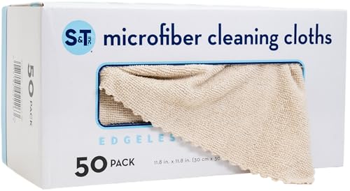S&T INC. 50 Pack Microfiber Cleaning Cloth with Box, Bulk Towels for Home, Reusable Microfiber Towels for Cars, Cleaning Rags, Beige, 190gsm, 11.8 Inches x 11.8 Inches, 50 Count - color: Beige