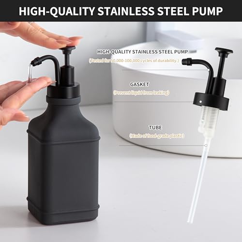 Enra Glass Soap Dispenser,17oz Gray Bathroom Soap Dispenser,Hand Liquid Soap Dispensers with Stainless Steel Pump for Bathroom,Kitchen(Dark Gray) - color: Dark Gray-square-liquid
