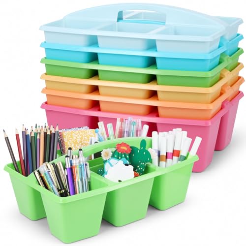6 Pack Assorted Colors 6 Compartment Classroom Caddy with Handle Portable Plastic Storage Classroom Caddies Organizer for Classrooms Supply Teacher Office Table Desk(Pastel) - color: Pastel