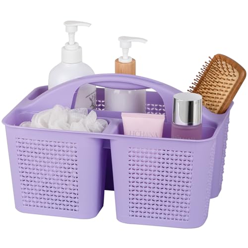 UUJOLY Plastic Portable Shower Caddy Basket Bucket, Cleaning Shower Basket with Handle Compartments Storage Basket Organizer for Bathroom Kitchen College Dorm Sink, Purple - color: Purple