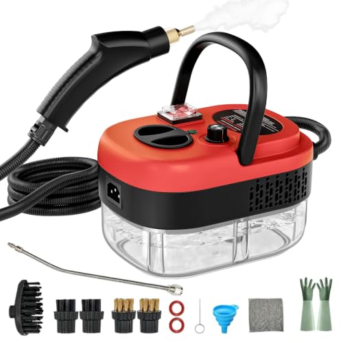 Steam Cleaner, Portable Pressurized Steamer for Cleaning with 14pcs Accessories, 6-Level Adjustable and 15s Heat-Up, Handheld Steam Cleaner for Home, Tile, Dirt, Grout, Grease, Car Detailing(Red) - color: 2-Red