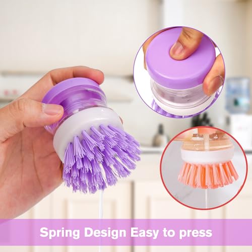 Dish Brush for Dishes Pot Pan Plate, 2 Pack Kitchen Scrub Brushes for Cleaning, Purple Pink - color: Purple Pink