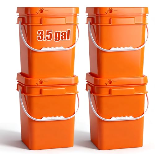 ASEVAT Orange 3.5 Gallon Bucket with Lid, Square Food Grade Storage Containers with Lids, Pail Container with Handle, Bucket for Cleaning Heavy-Duty Extra Durable BPA Free - color: Orange, size: 3.5Gal