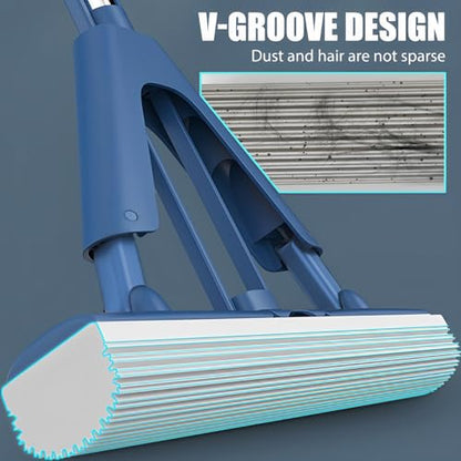 Sponge Mop Absorbent Roller Foam Mop with 50.39inch Extendable Handle and 2 Sponge Heads Self Wringing Mop Adjustable Cleaning Wet Mop for Hardwood Tile Kitchen Bathroom