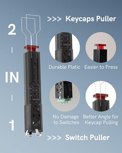 Keymatic 2-in-1 Switch Puller and Keycap Puller for Mechanical Keyboard, Key Switch with 4-Claw Grip, One-Press Eject Design for Fast & Stable Removal,Black Red - color: Black&Red