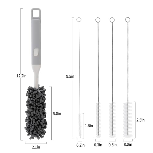 Five-Piece Bottle Brush Cleaning Set Includes 4 Straw Cleaning Brushes and 1 Cup Brush with Detachable Long Handle. Suitable for Cleaning Straws, Glasses, and Water Cups. - color: 6 White Brushes