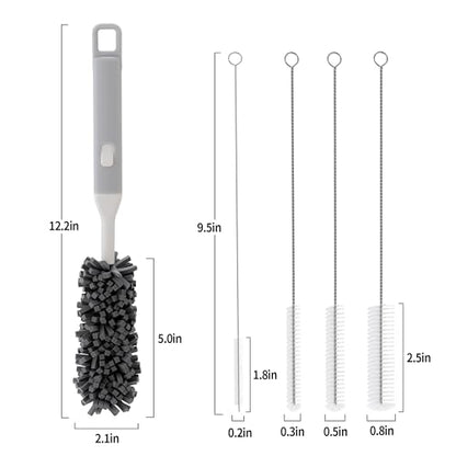Five-Piece Bottle Brush Cleaning Set Includes 4 Straw Cleaning Brushes and 1 Cup Brush with Detachable Long Handle. Suitable for Cleaning Straws, Glasses, and Water Cups. - color: 6 White Brushes