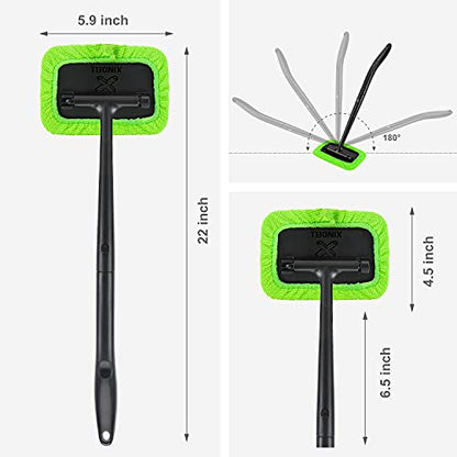 XINDELL Windshield Cleaning Tool, 22” Long Reach Car Window Cleaner with Ergonomic Handle & Microfiber Pads, No Streak Auto Glass Cleaner for Interior Windshield, SUV, Truck & Car Glass - size: 22 inch