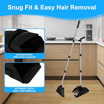 Broom with Dustpan Combo Set and Silicone Air Broom Kit, 51" Long Handle Floor Squeegee, Black Household Kit for Glass Window Rugs Pet Hair Home - color: Black