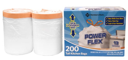 Member's Mark Power Flex Tall Kitchen Drawstring Bags, 200 Count - size: 200 Count (Pack of 1)