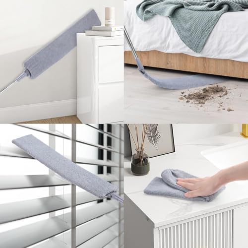 Retractable Gap Dust Cleaner Brush with Long Handle (30 to 100 inches), Cleaning Tools with 2 Microfiber Dusting Cloths, Extendable Duster for Cleaning Under Refrigerator Sofa Couch Bed Furniture